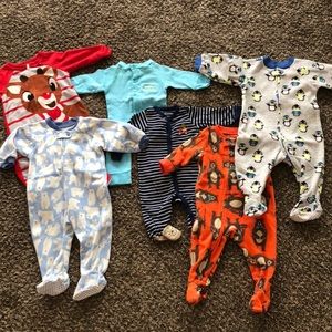 Six baby boy one piece pajamas, sz 6 mo